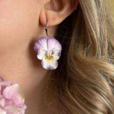 3 Orecchini Artigianali A Forma Di Viola Del Pensiero